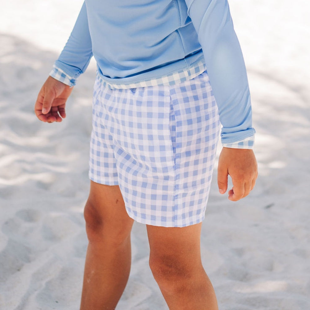 Blue Gingham Swim Shorts